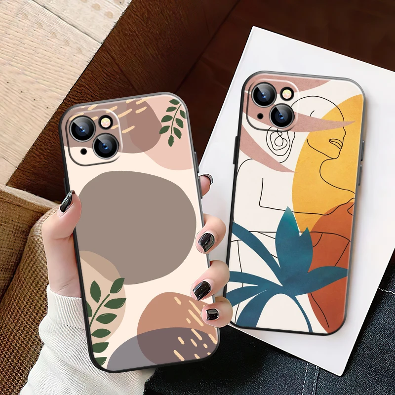 

Line Art Simple Phone Cases For iPhone 11 12 Pro MAX 6 6S 7 8 Plus X XS XR 12 13 Mini SE 2020 Phone Case Coque Liquid Silicon