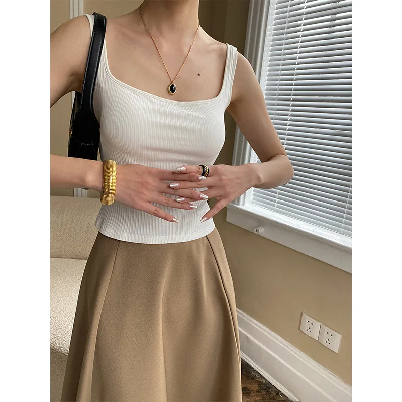 

Майка женская из эластичной ткани, пикантный Топ без рукавов, белый цвет, на лето