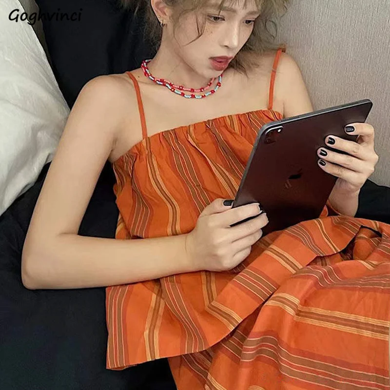 

Pajama Sets Women Elegant Popular Striped Hot Sale Summer Sexy Thin Sleeveless Clothing Korean Style Leisure New Arrival Cosy