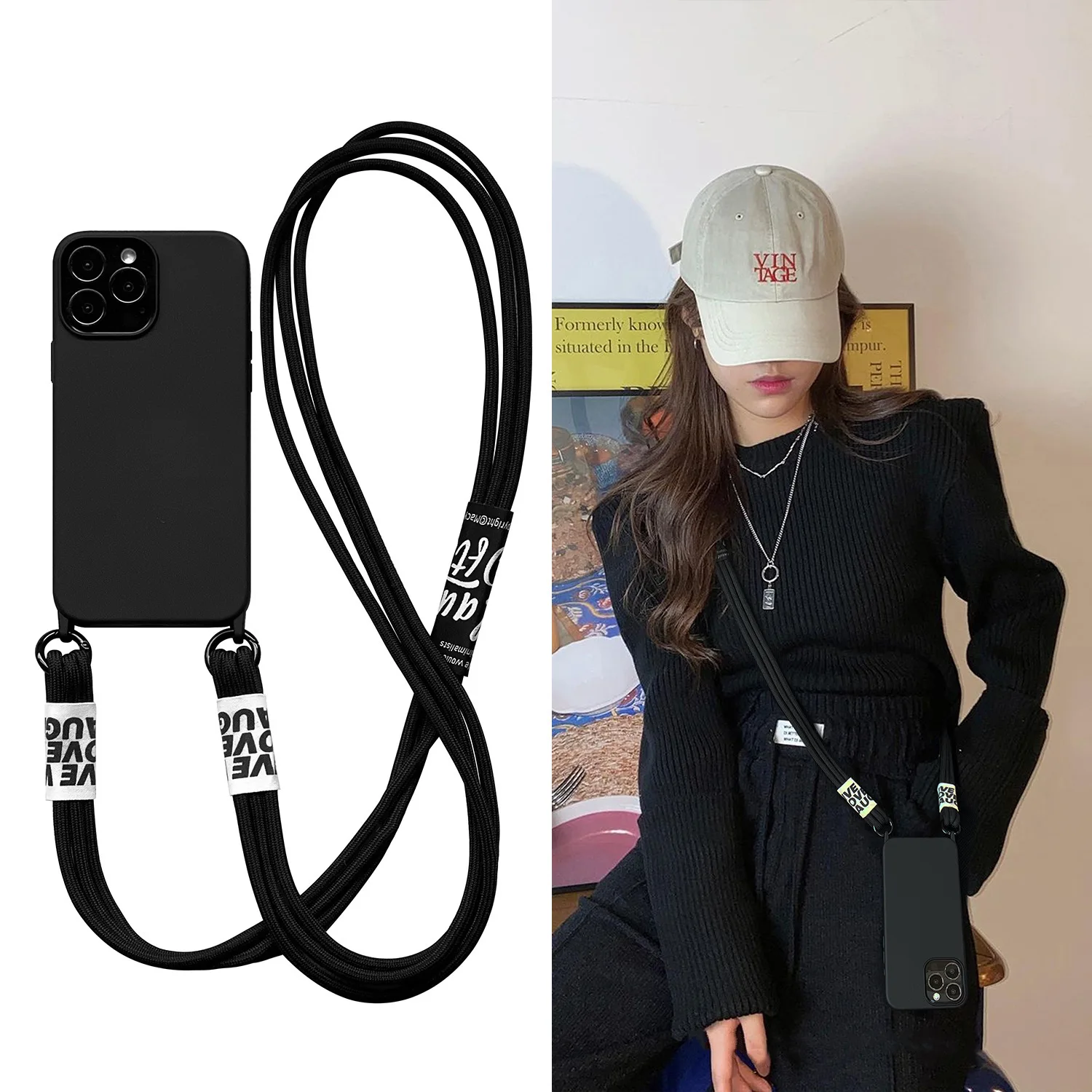 

With Lanyard Phone Case for iPhone 13/13Pro/ProMax Soft Case iPhone 12/XS Tpu Case Fashion iphone 11 case