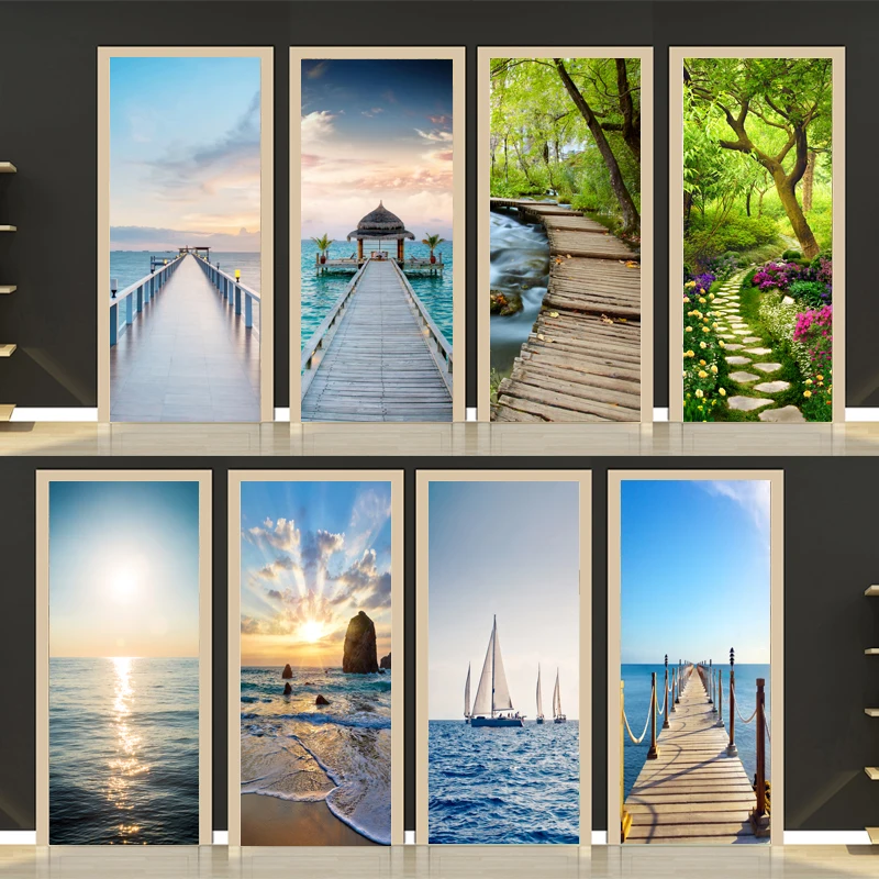 

Натуральный пейзаж, дверные обои, домашний декор, самоклеящиеся водонепроницаемые съемные плакаты, наклейки на двери, настенные наклейки, с...