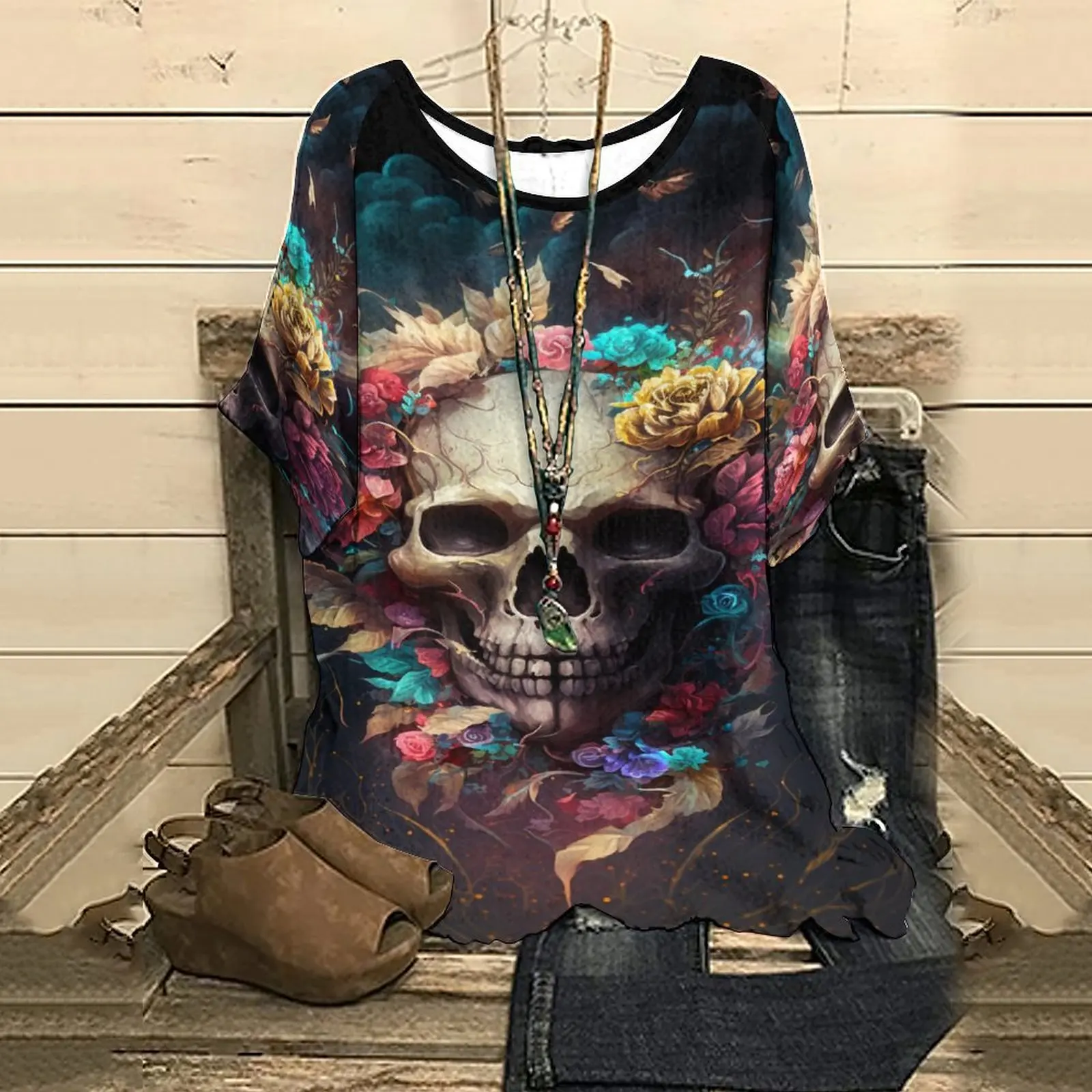 

Женская летняя футболка с коротким рукавом и принтом