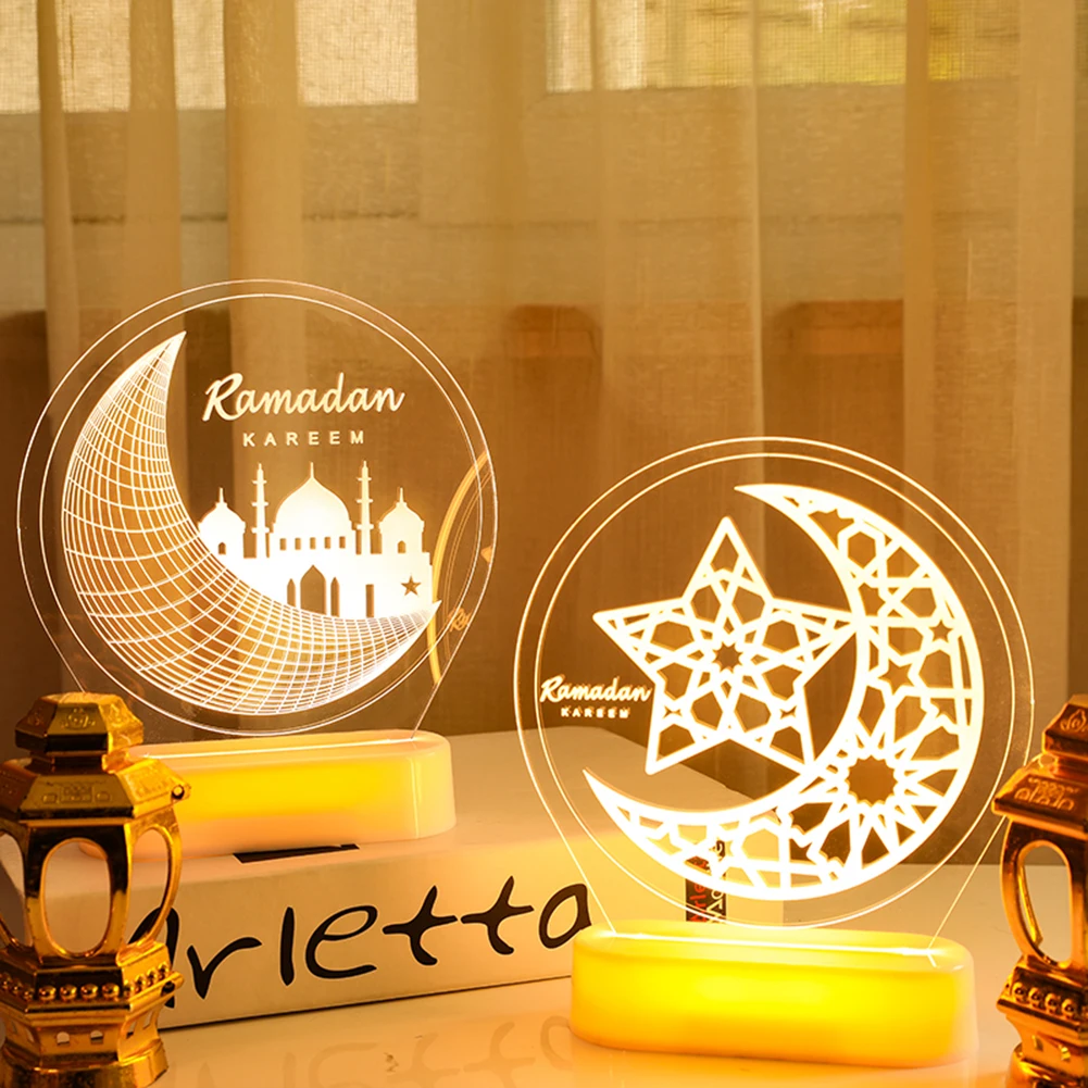 

LED Night Light Acrylic Eid Mubarak Ramadan Lamp Home Bedroom Lighting Ornaments Battery Pawered Holiday Lighting