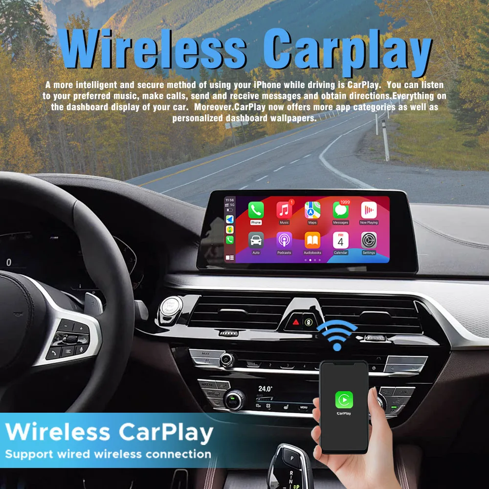 Фото Беспроводной адаптер CarPlay Android Auto iDrive 7 для BMW 5 серии G30 2019-2024, подходит для моделей 520i, 530i, 540i, 520d, 530d, 540d, 530e, 545e, F90 №3