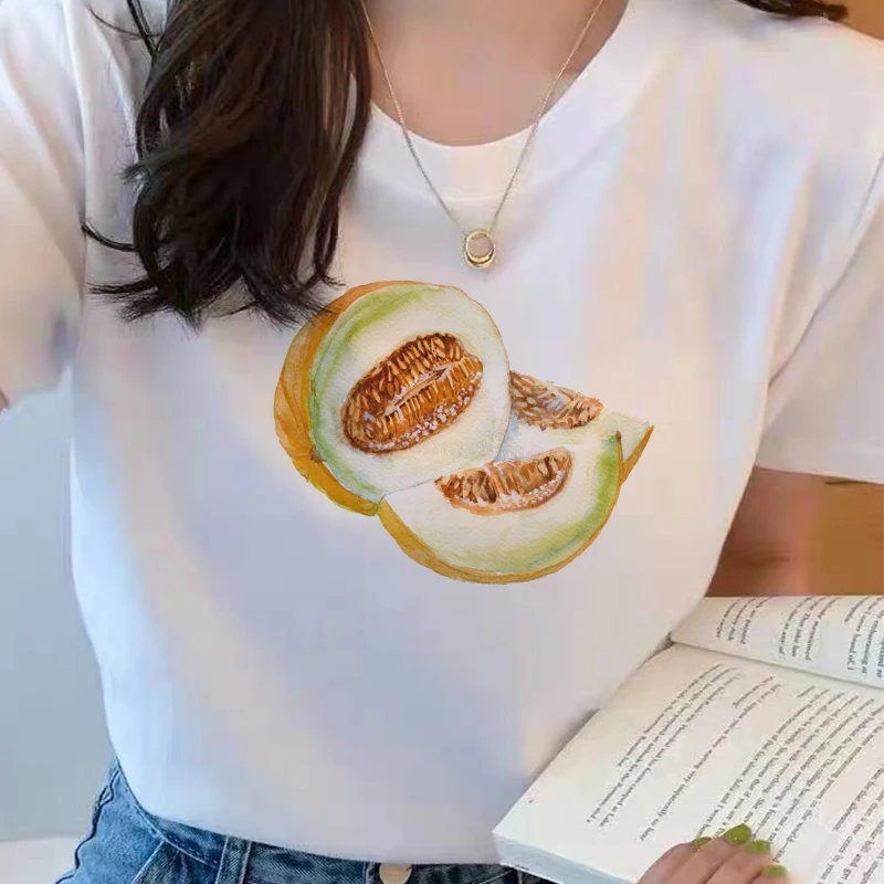 Женская футболка с мультяшным принтом новая круглым вырезом и фруктов Женские