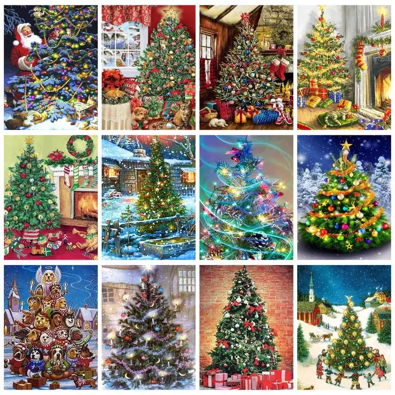 

PhotoCustom Painting By Numbers Christmas Tree With Frame For Adults Picture Numbers Home Decoration Wall Art
