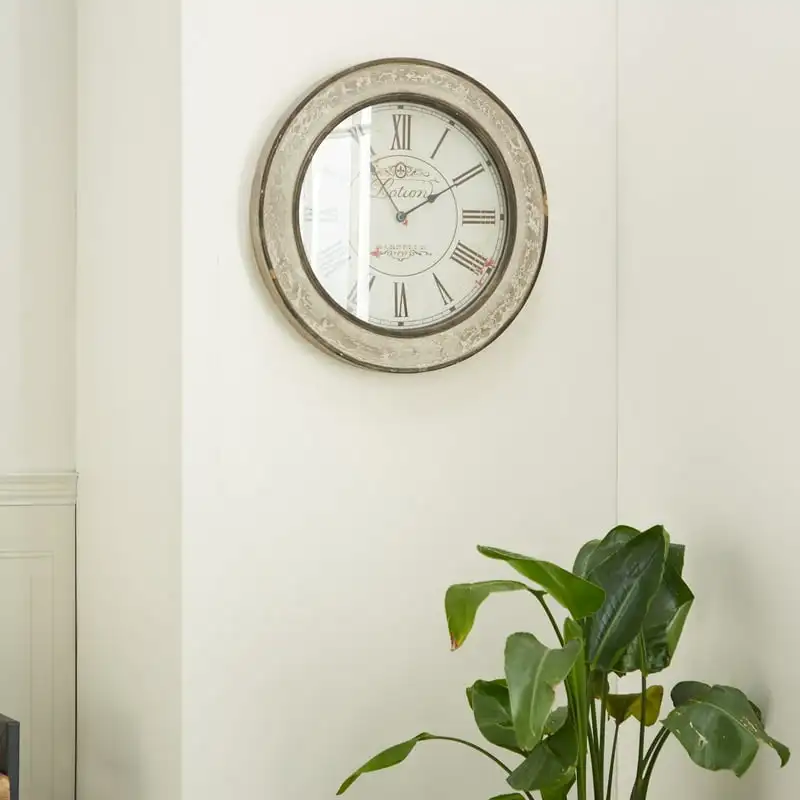 

Cream Wood Distressed Wall Clock