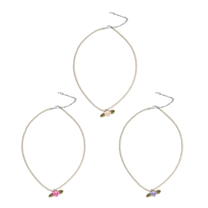 

E0BF Simulated Pearls Necklace Female Temperament Pearls Flower Collarbone Chain