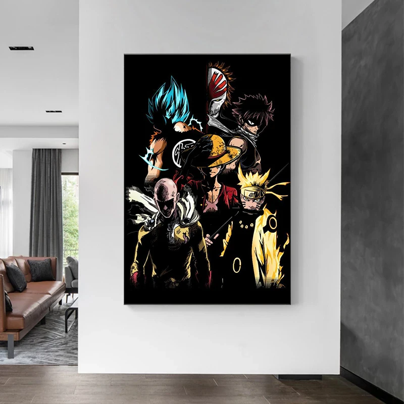 Anime Naruto Goku Luffy Painting Modern Art Poster Cloth Painting and Mural Printing Poster Wall Living Room HD Printed Artwork