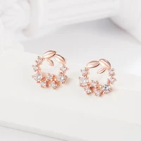 fashion tiny apricot leaf stud earrings for women shiny crystal zircon cute flower ear jewelry female wedding earring accessory