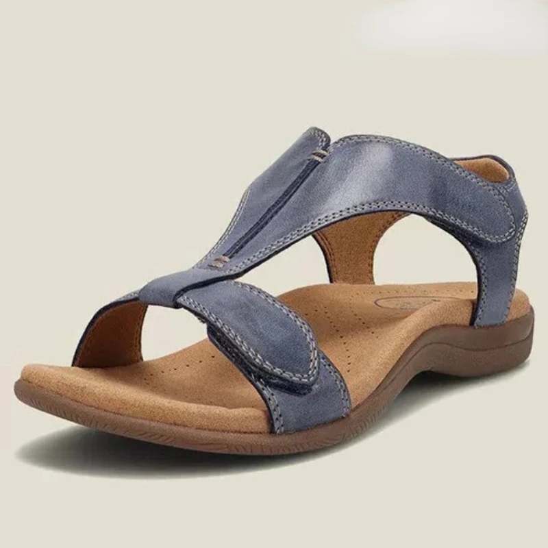 

Fashion Women Roman Sandals Summer Bohemia Flat Sandal Solid Color Ladies Leather Magic Tape Beach Casual Shoes Large Size 35-43
