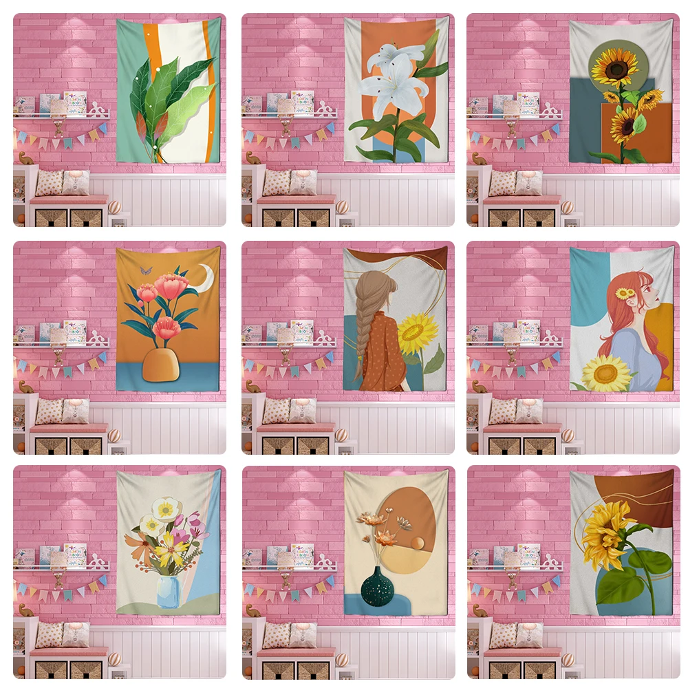 

Настраиваемый гобелен с изображением мандалы для девочек в стиле ретро домашний декор простой растительный масляный рисунок настенный под...