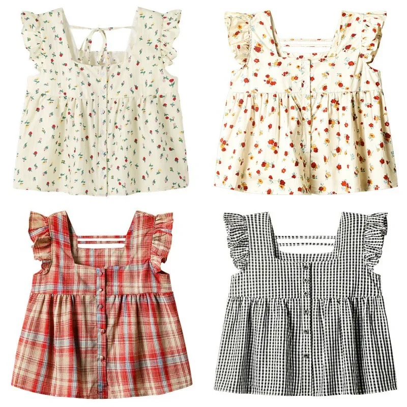 SweetOuter Wear клетчатый топ женская рубашка с квадратным воротником и короткими