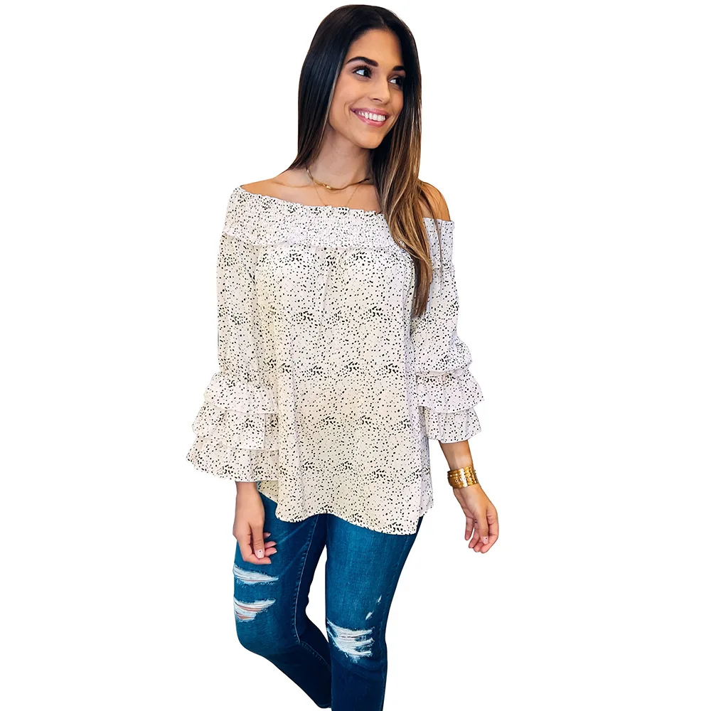 

Summer new dress with loose flounces and loose stitching, one-collar, shoulder, short sleeve shirt