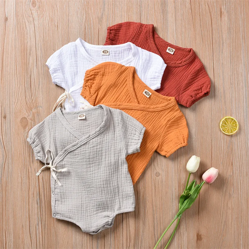 

Newborn 0-18M Kids Summer Short Sleeve Plain Romper Elegant Casual Cute lovely Girls Outfits Newborn Sunsuit Baby Boy Clothes