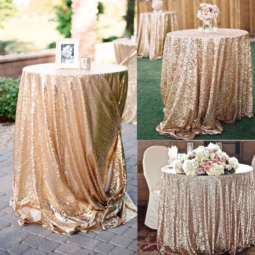 

60-330cm Sequin Tablecloth Party Glitter Round Table Cloth Cover for Events Wedding Party Christmas Decoration Rose Gold Silver
