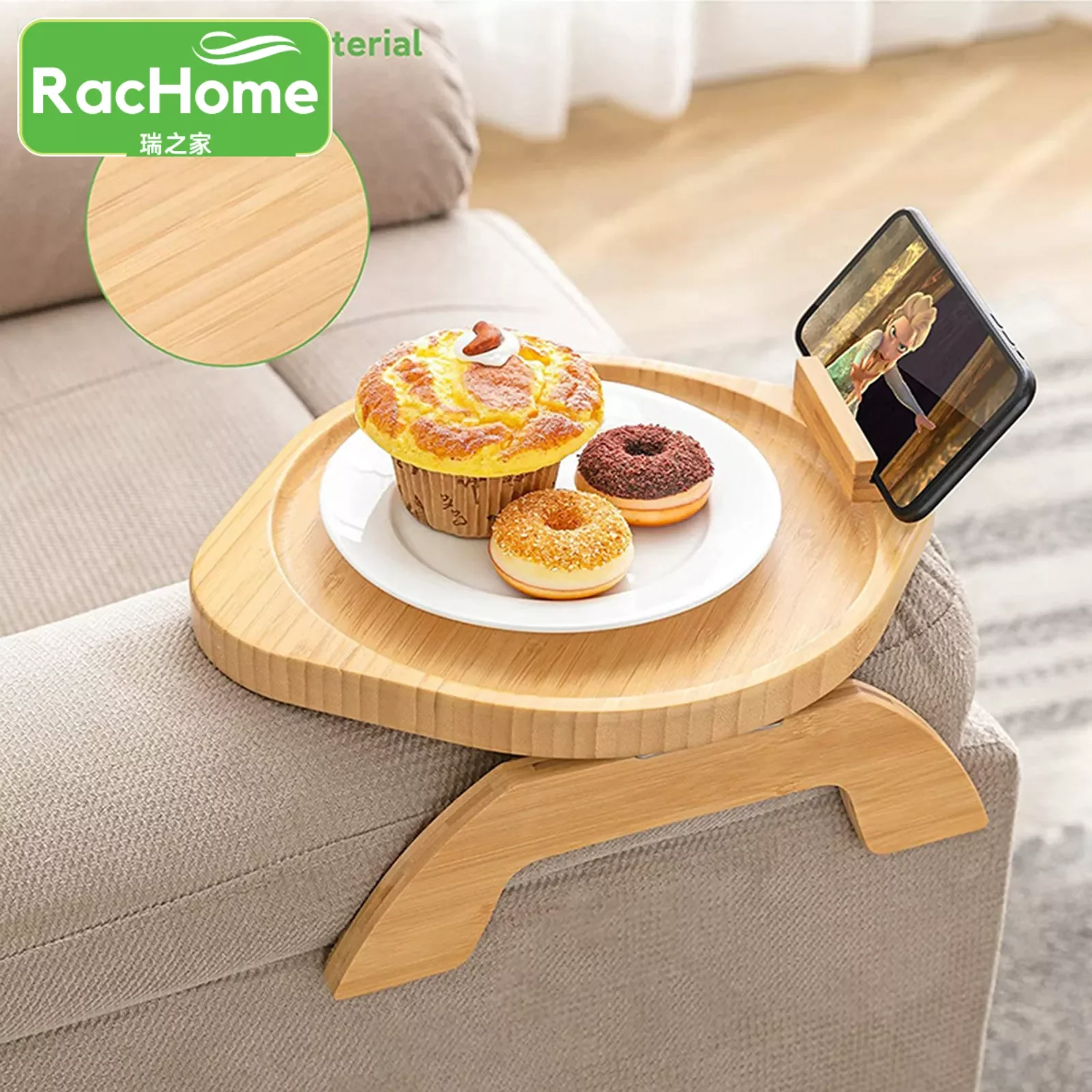 

NEW2023 Remote Control Coffee Snack Trays Bamboo Sofa Tray Table Folding Bamboo Sofa Practical Snack Tray Sofa Armrest Clip-on T