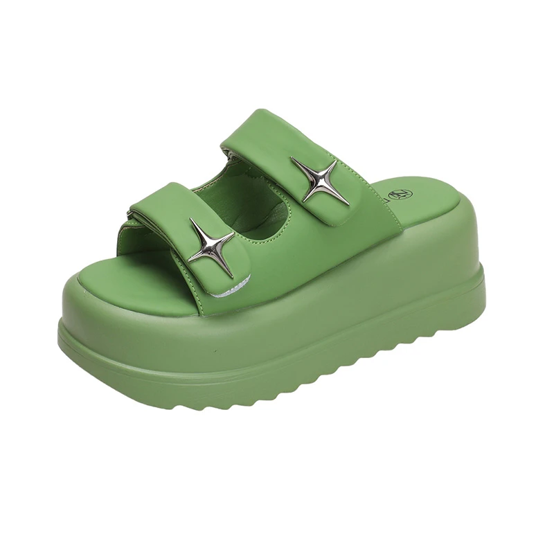Green High Platform Sandals Women Summer 2023 Thick Bottom Wedge Slippers Woman Fashion Beach Flip Flops Chunky Sandalias Mujer