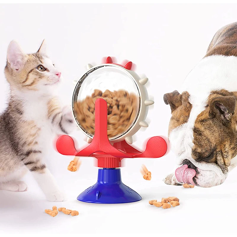 

Windmill Toy for Dog Cat Rotating Food Leak Toy Intelligence Training Funny Slow Feeder Indoors Treat Dispenser Suction Cup Toys