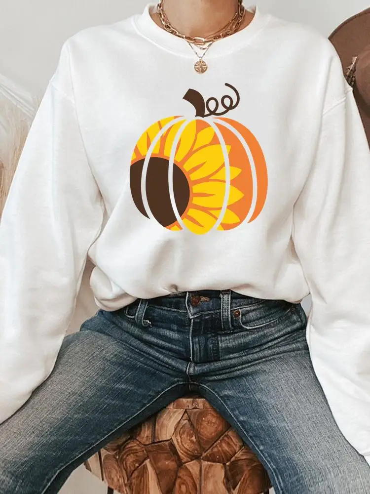 

Flower Floral Pumpkin 90s Autumn Thanksgiving Halloween Graphic Fashion Fall Pullovers Casual Print Female Women Sweatshirts
