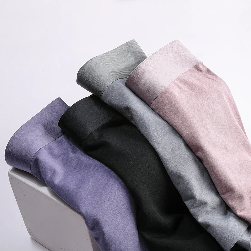 

New 3pcs Bamboo Boxer Shorts Men's Traceless Underwear 3A Antibacterial Crotch 60s Pure Cotton Solid Color Ethika Boxers