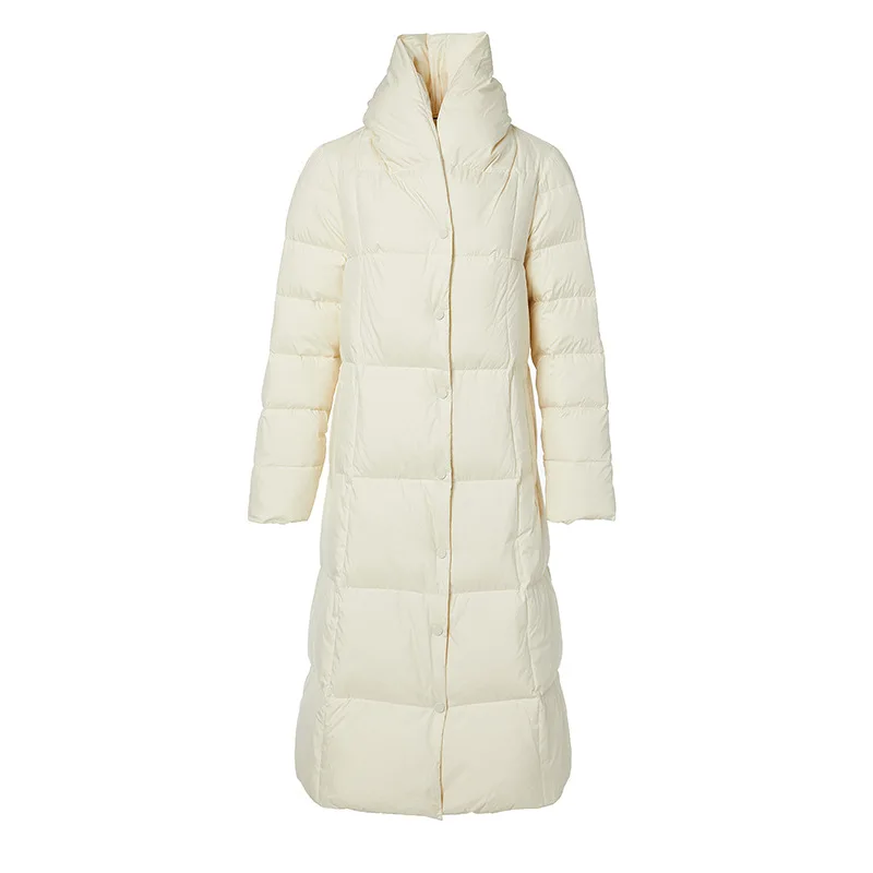 Women Long Down Jacket New Temperament Loose Warm White Duck Down Fashionable High-end Coat