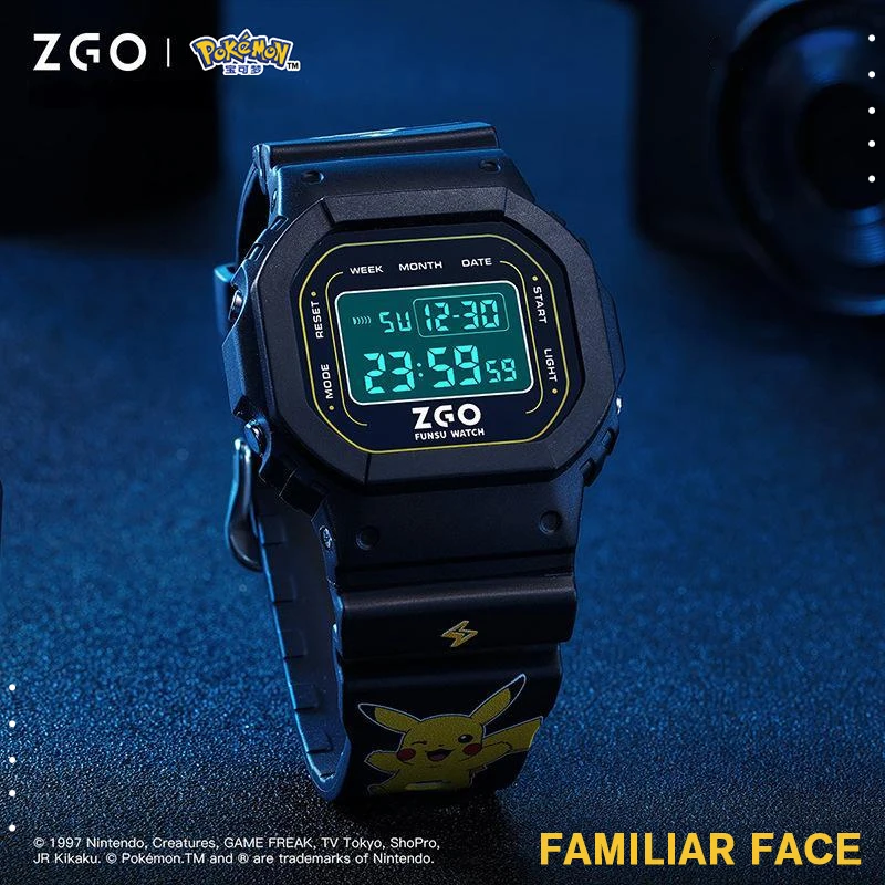 

Оригинальные электронные часы Pokemon Joint Zgo Pikachu в стиле аниме, светящиеся водонепроницаемые спортивные часы с квадратными стрелками, подарки