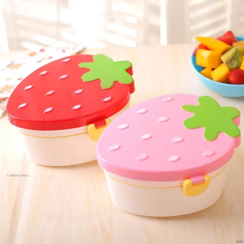 

Strawberry Shaped Kawaii Lunch Box 2 Layer Food Fruit Storage For Kid Bento Boxes Microwave Tableware School Bowl Container
