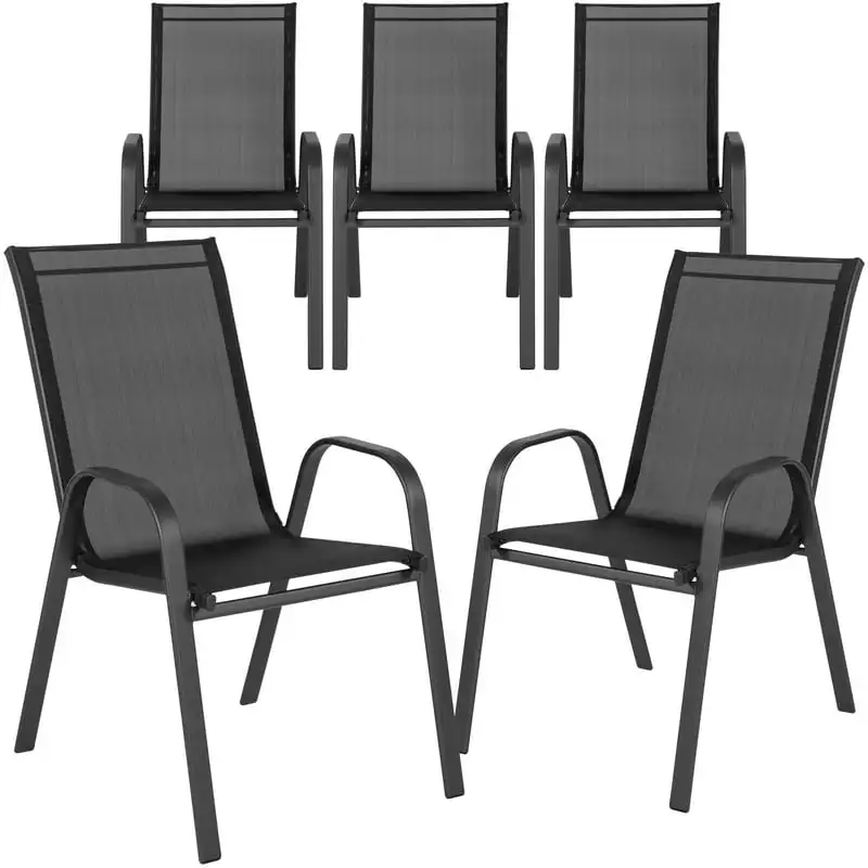

Pack Series Black Outdoor Stack Chair with Flex Comfort Material and Metal Frame