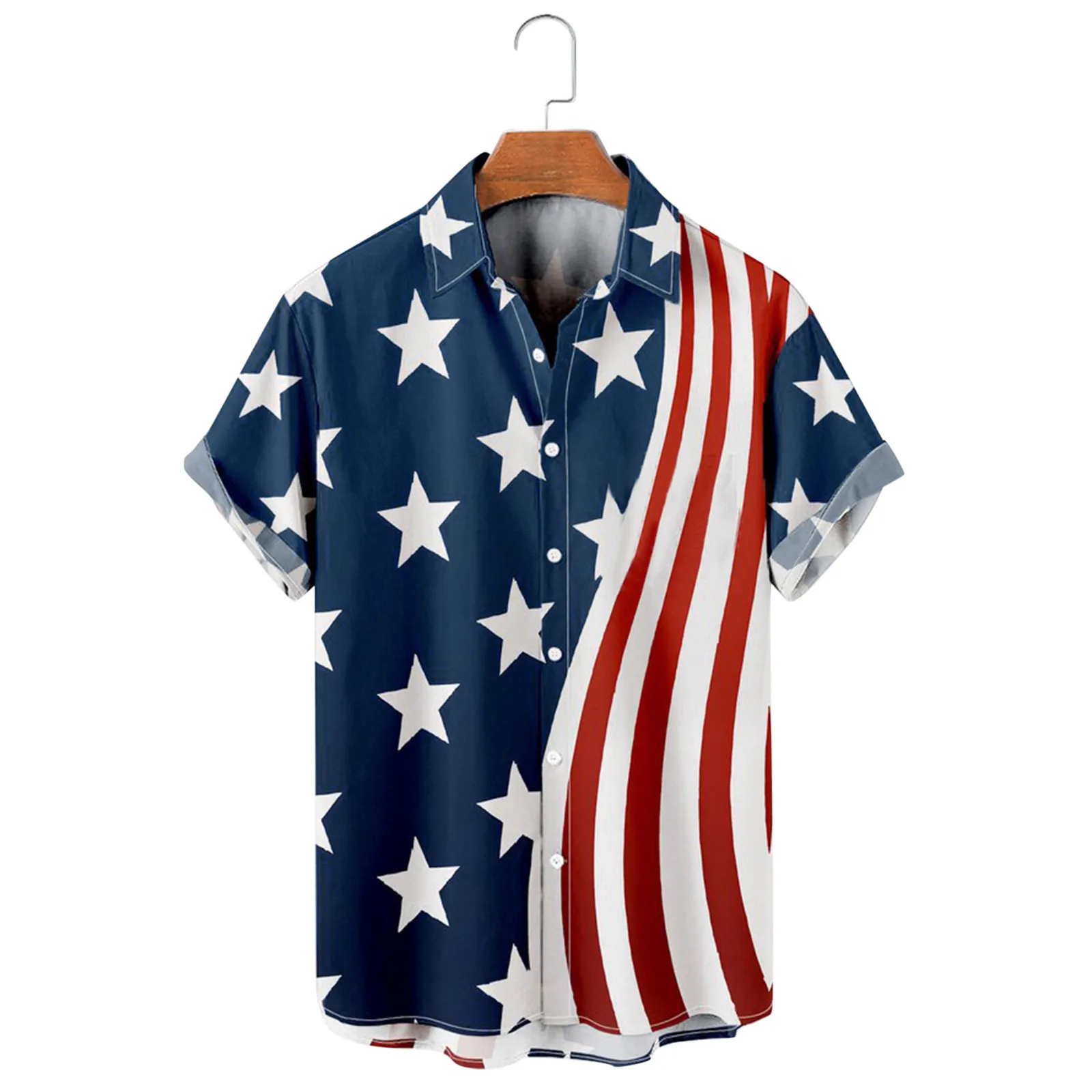 

Men's Shirts Independence Day Shirts Striped Star Print Short Sleeves Blouse Tops Casual Men's Clothing Summer Loose Shirt 2022