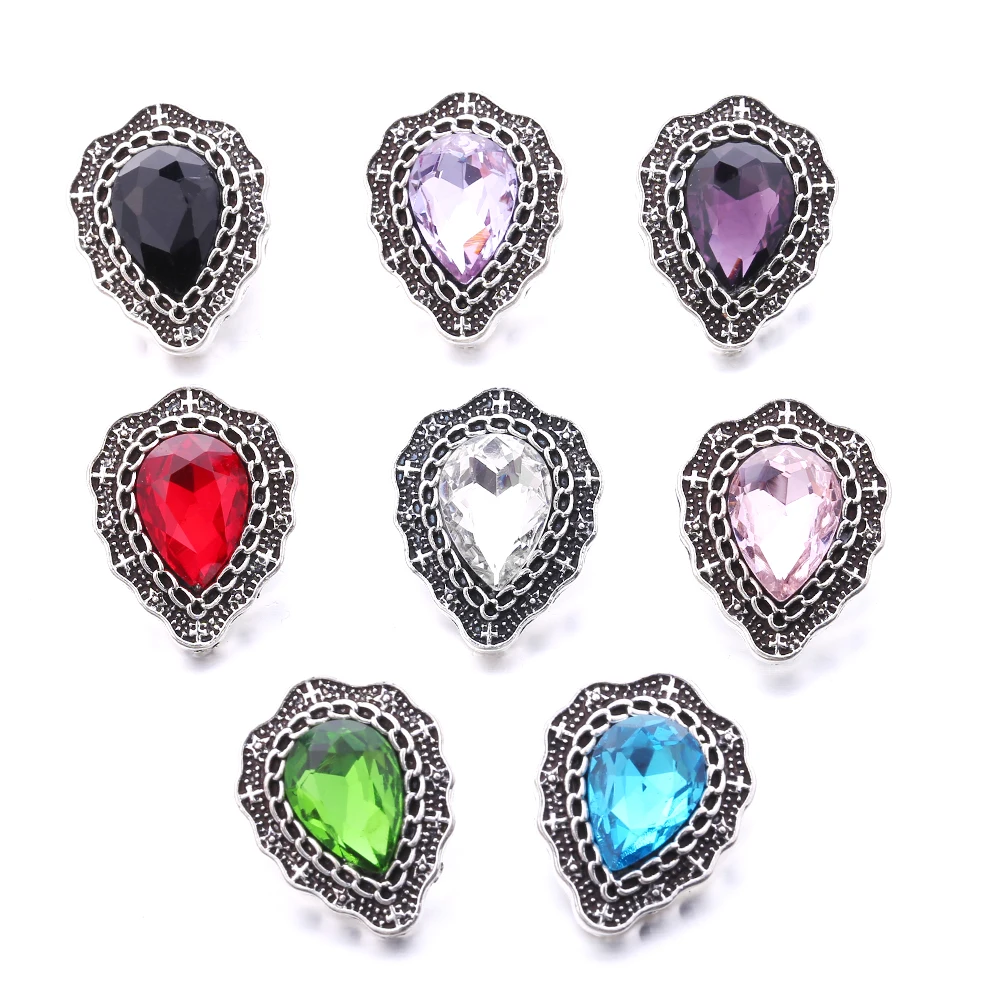 20PCS Colorful Crystal Water Drop 18mm Metal Snap Buttons Fit DIY Snap Button Bracelet Necklace Jewelry