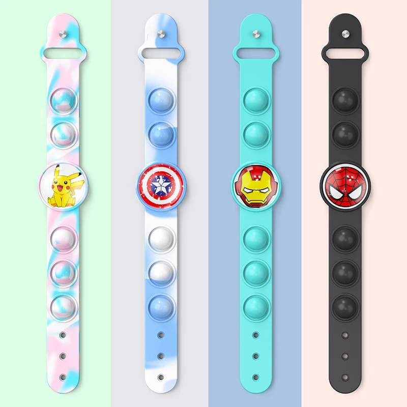 

Kawaii Pop Pokemon Pikachu Marvel Fidget Toys Wristband Anti-Stress Squishy Push Bubbles Decompression Squeeze Toy for Kids Gift
