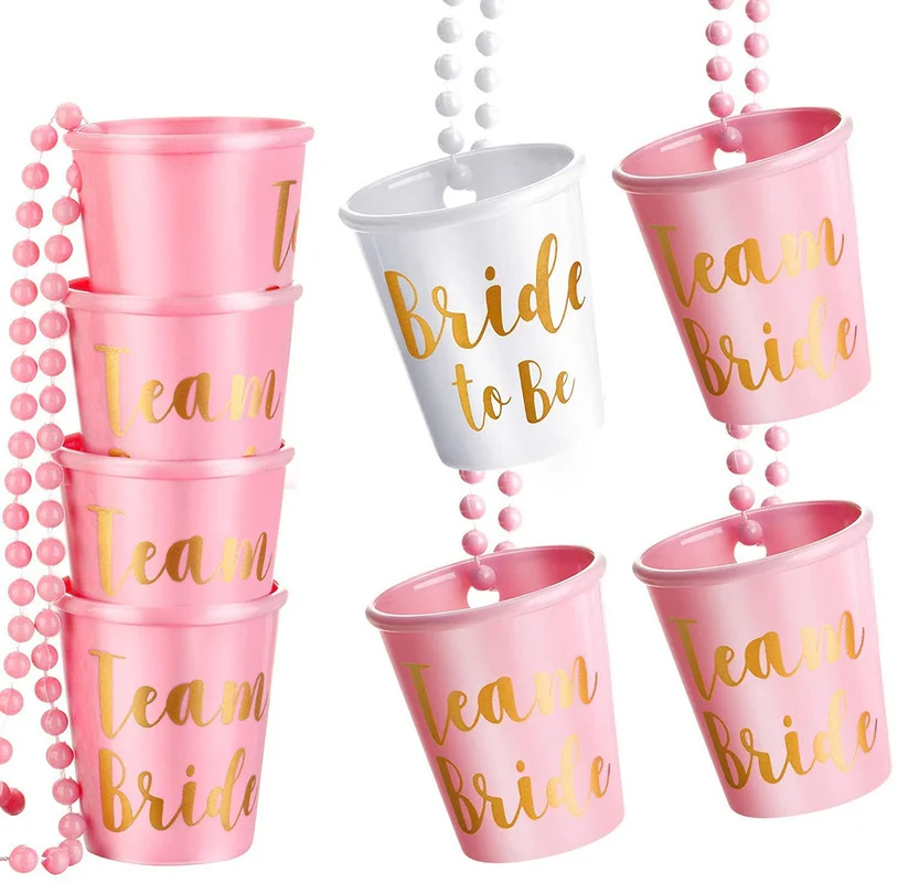 

2-6pcs Team Bride To Be Wedding Decoration DIY Plastic Shot Glasses Necklace Bachelorette Party Decor Mariage Bridesmaid Gift