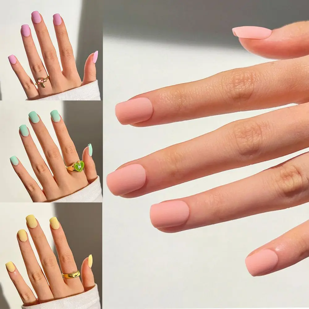 

24pcs False Nails Macaron Color Ballet Nails French Full Cover Short Ballerina Fake Nails Square