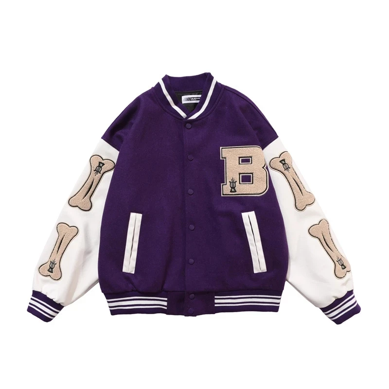 

Furry Bone Patchwork Color Block Jackets Mens Hip Hop Harajuku College Style Bomber Jacket Autumn Couple Baseball Coats 3 color
