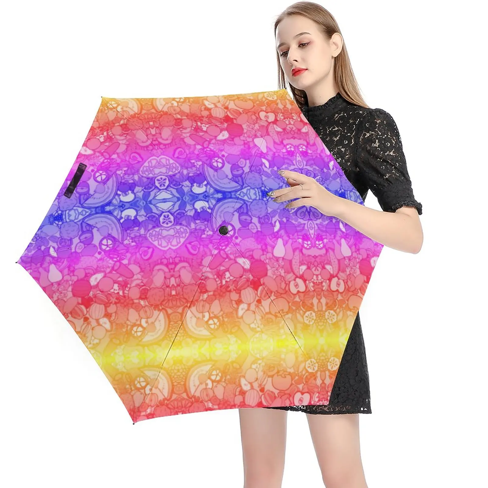 

Яркий Зонт с рисунком фруктов, Складывающийся в 5 раз, 6 ребер, зонт с радужным принтом, УФ-зонт, легкие зонтики для мужчин и женщин