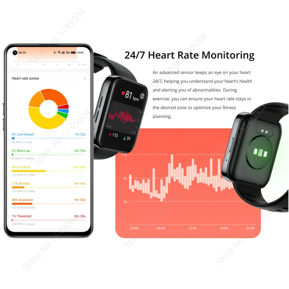 Смарт-часы Realme Watch 3 с большим дисплеем 1 8 дюйма пульсометром и датчиком кровяного