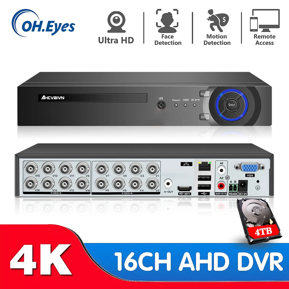 

16CH 4K 8MP 5MP Гибридный AHD DVR Обнаружение движения CCTV видеорегистратор 16 каналов DVR камера системы безопасности