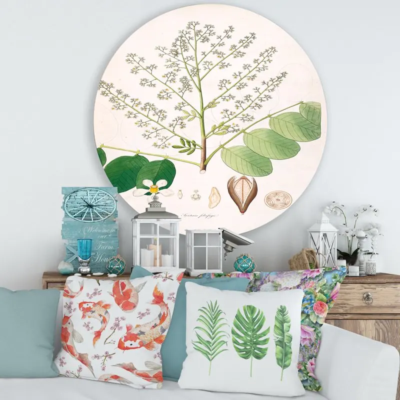 

'Ancient Botanicals XVI' Farmhouse Circle Metal Wall Art 36x36 - Disc of 36