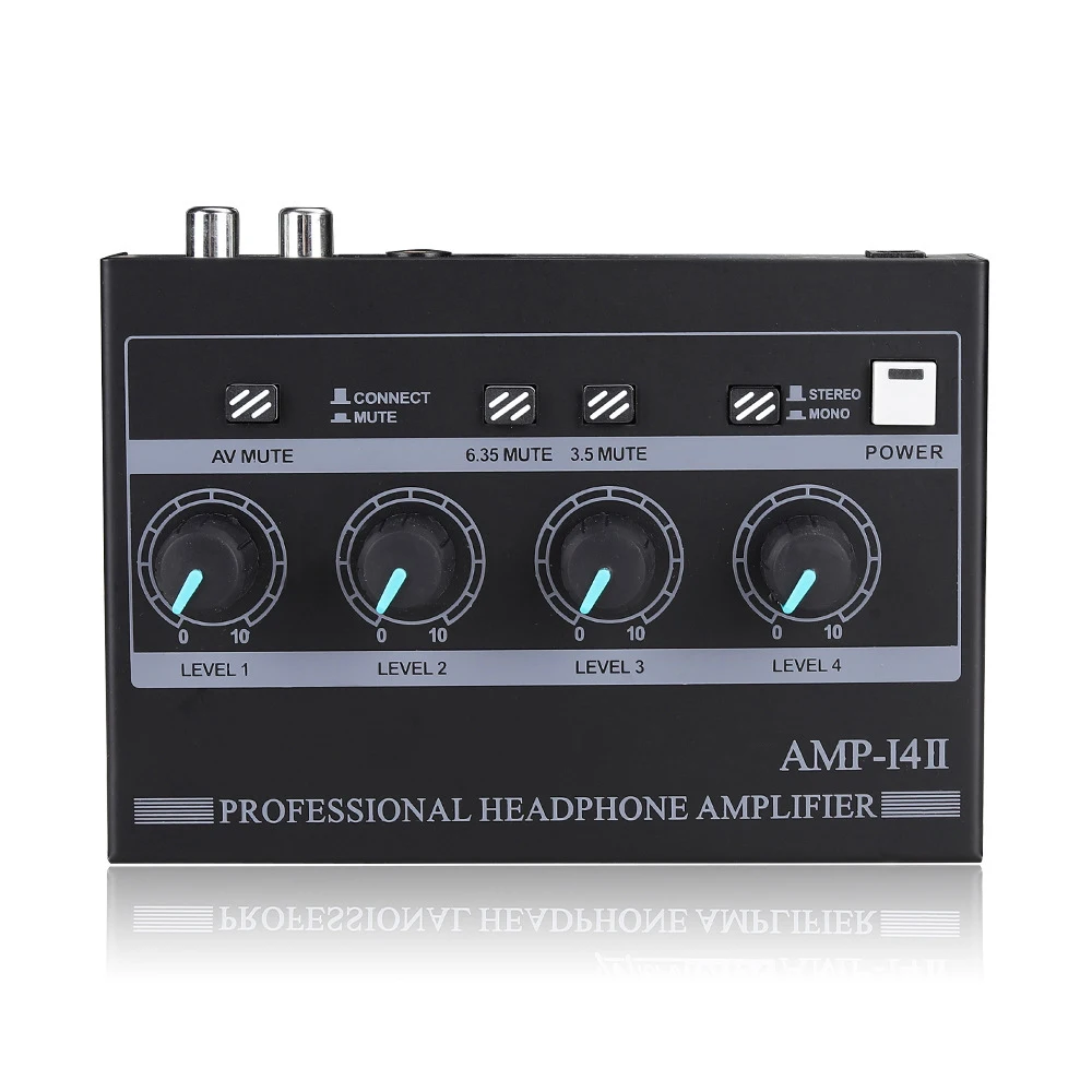 

4 Channel Professional Headphone Amplifier Support Mono/Stereo Audio Amp with RCA 3.5mm 6.35mm Input for Studio and Stage