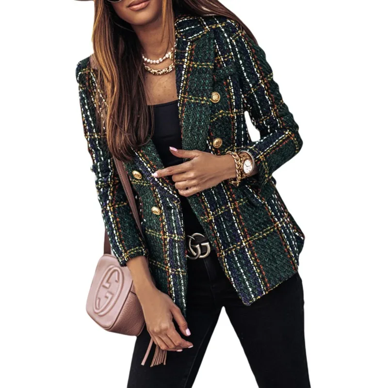 

Plus Size Plaid Patchwork Blazers Women 2023 Spring Autumn New Single Breasted Suits Office Lady Long Sleeve Slim Casual Blazer