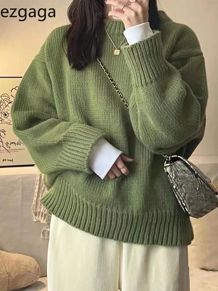 gaga Vintage Sweter Kobiety Jesień Zima Moda O Szyja Odzież wierzchnia Solidny Luźny Pulower Prosty Casual Dzianina Damski