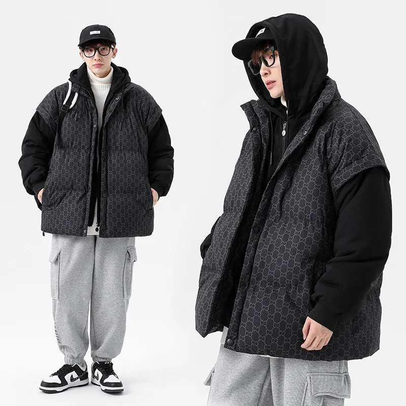 The New Fashion Brand Hooded Men's Winter 2022 New Thickened Warm Couple's Jacket Fake Two Down Cotton Jacket Men Clothing Coat