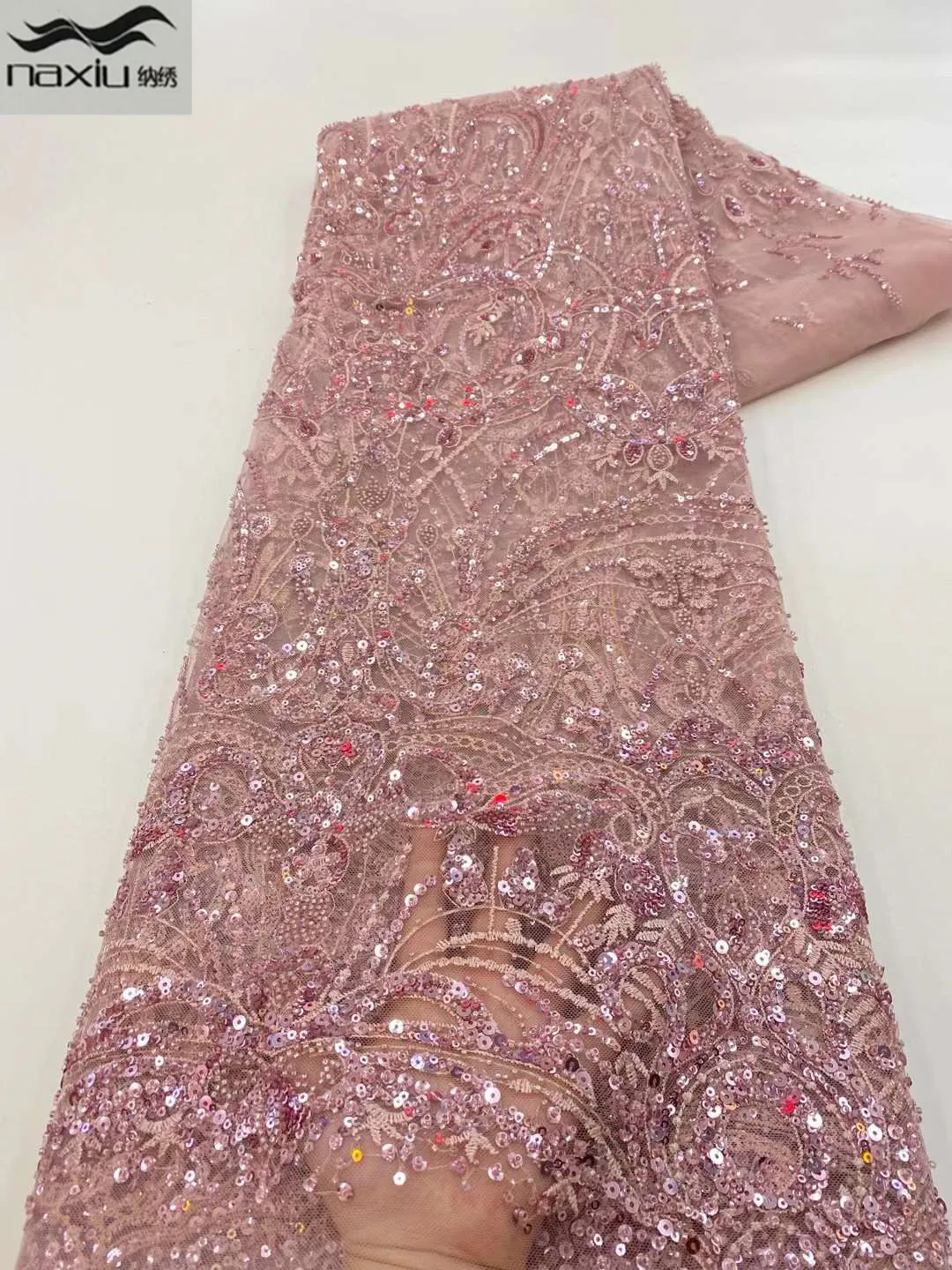 

Роскошные африканские кружевные ткани Madison Pink ручной работы, 2022 вышитая французская Тюлевая кружевная ткань с блестками для свадьбы