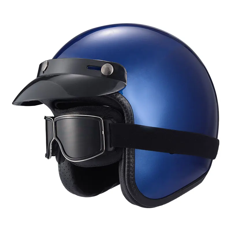 Blue Open Face Motorbike Motorcycle Helmet 3/4 E-Scooter Capacete DOT Retro Motor Adult Vesp Helmets