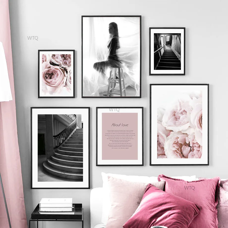

Vintage Poster Flower Girl stairs Quotes Nordic Posters And Print Wall Art Canvas Painting Wall Pictures For Living Room Decor