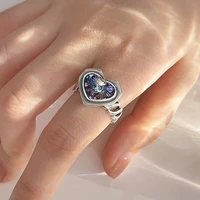 korean fashion sparkling pink chain big love heart finger rings for women couple new trend 2022 wedding jewelry gift