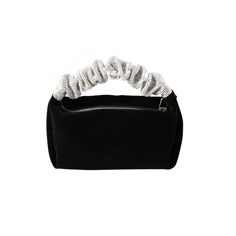 

Hand-woven Fashion Retro Velvet Black Hand Bag for Women with Diamond Inlay Delicate Elegant Banquet Party Tote Bags 2023 New