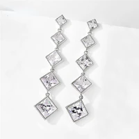 high quality geometric rhombus aaa cubic zirconia long earrings for women luxury earing charm wedding jewelry