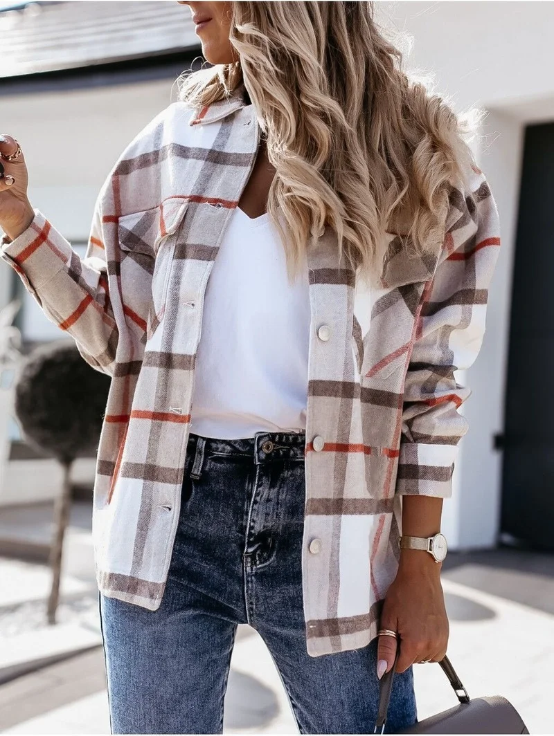 Women's Spring Autumn Long Sleeve Loose Plaid Suit Jacket 2021 Office Lady Work Wears Female Casual Patchwork Streetwears Pink